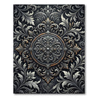 Ornate Silver Charcoal Floral Medallion Rug