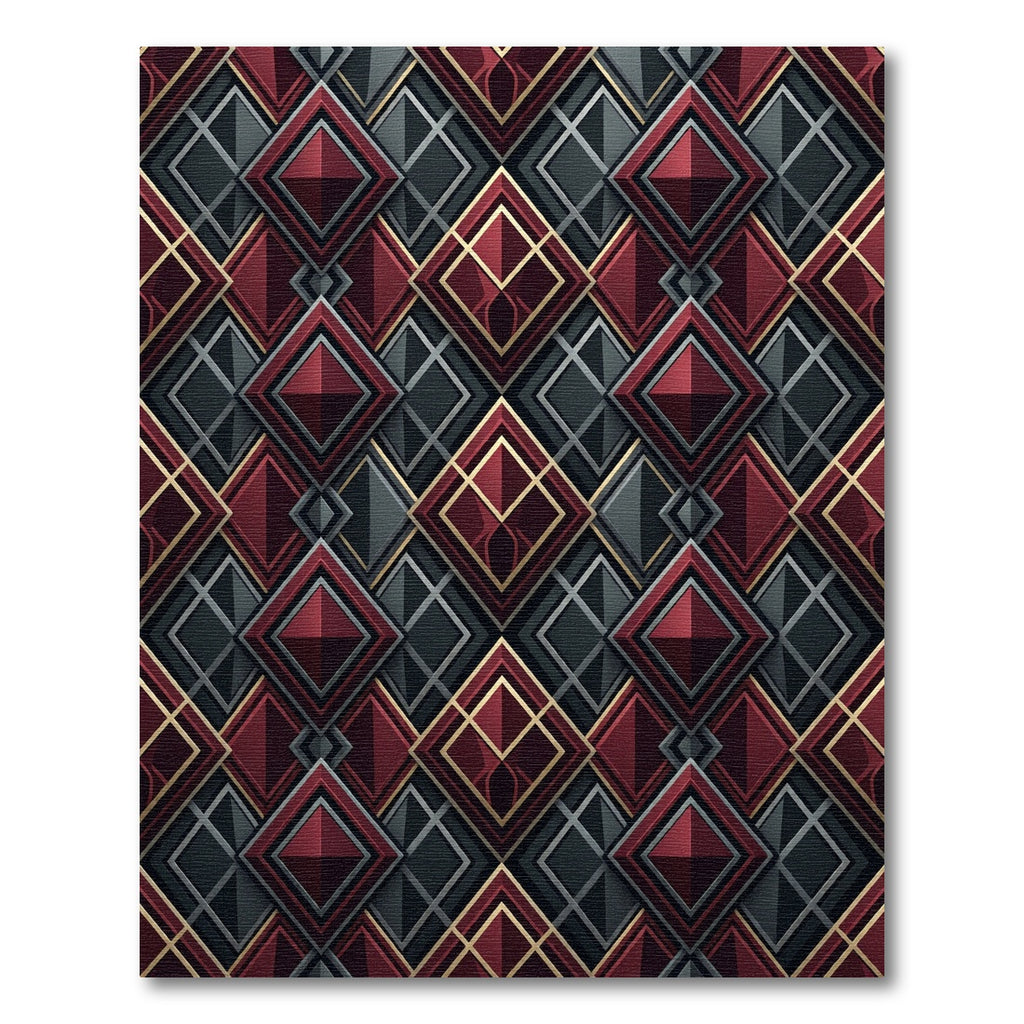 Red Diamond Geometric Lattice Rug
