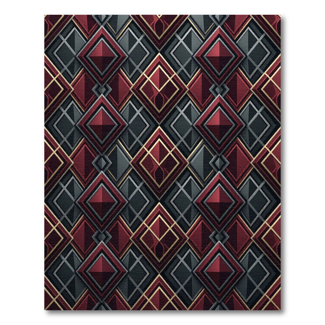Red Diamond Geometric Lattice Rug
