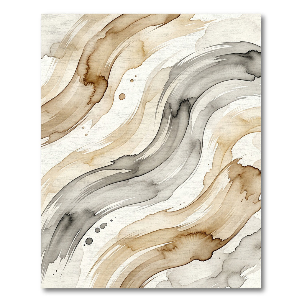 Earthy Taupe and Charcoal Abstract Swirl Rug