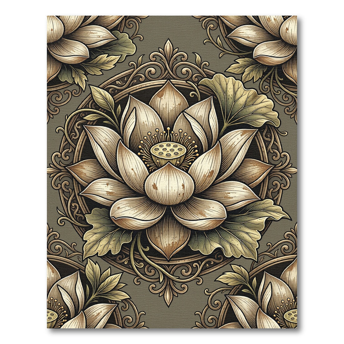 Classic Sepia Lotus Flourish Rug