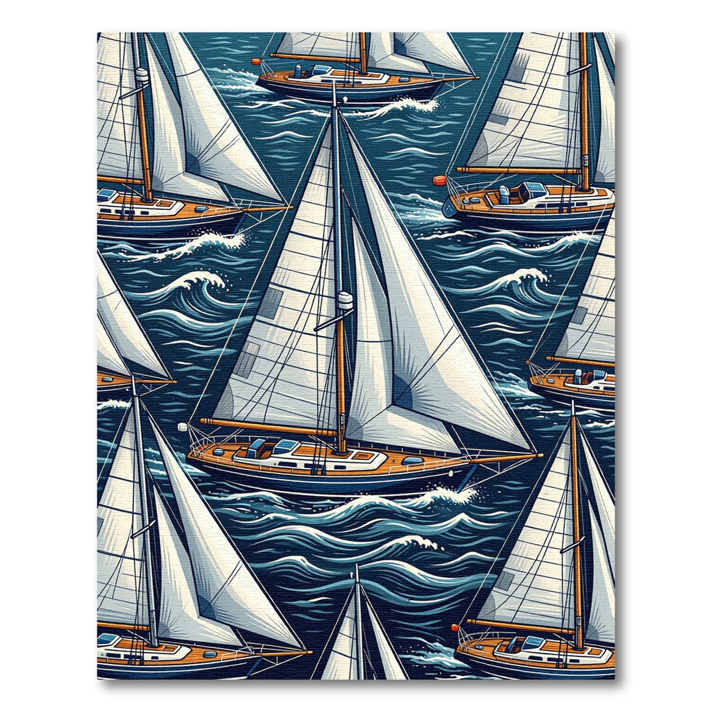 Nautical Blue Sailing Yachts Ocean Scene Rug