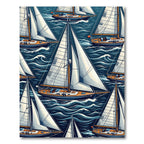 Nautical Blue Sailing Yachts Ocean Scene Rug