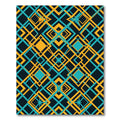 Geometric Teal and Amber Diamond Lattice Rug