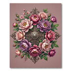 Elegant Floral Medallion Pink Rose Bouquet Rug
