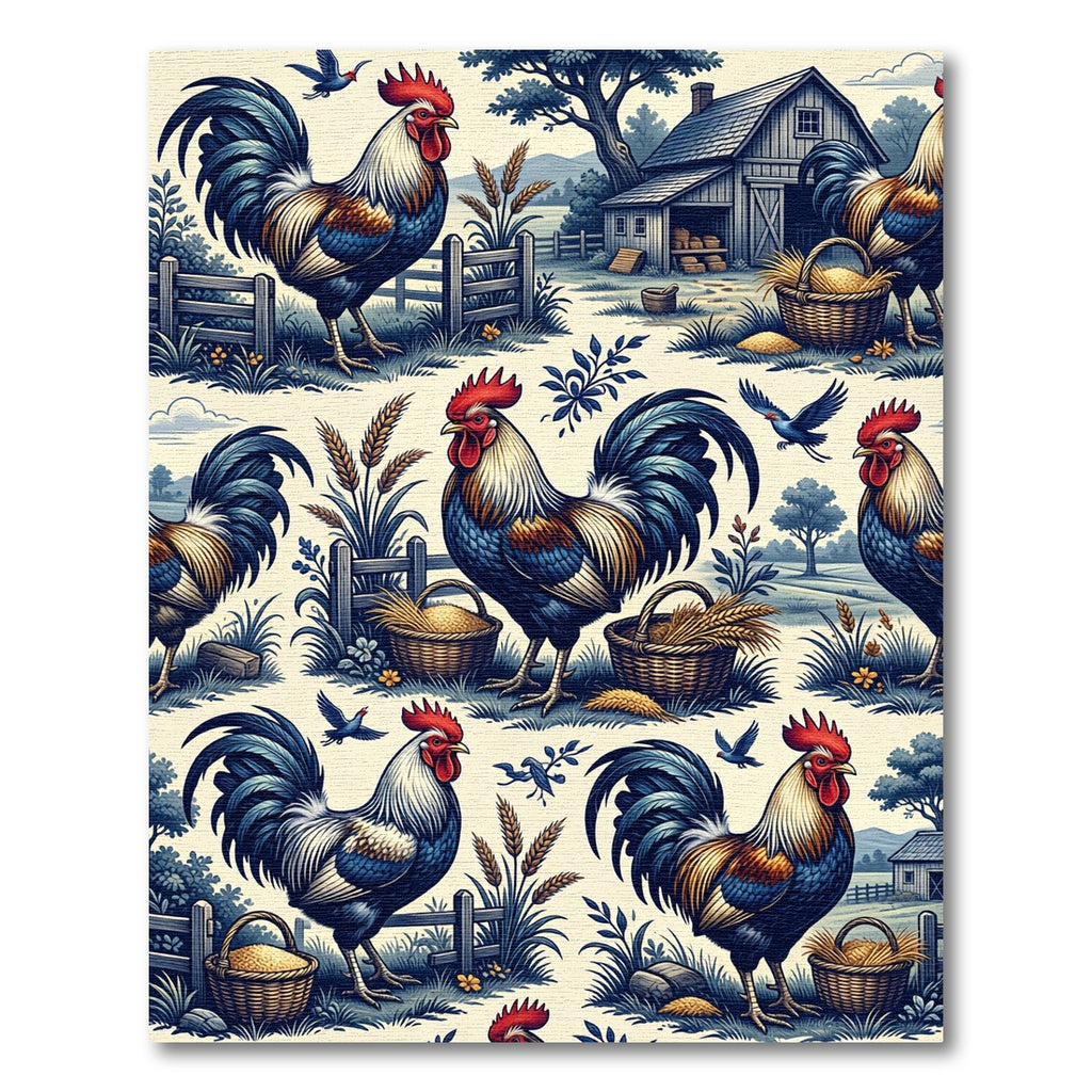 Rustic Rooster Farmhouse Country Landscape Rug
