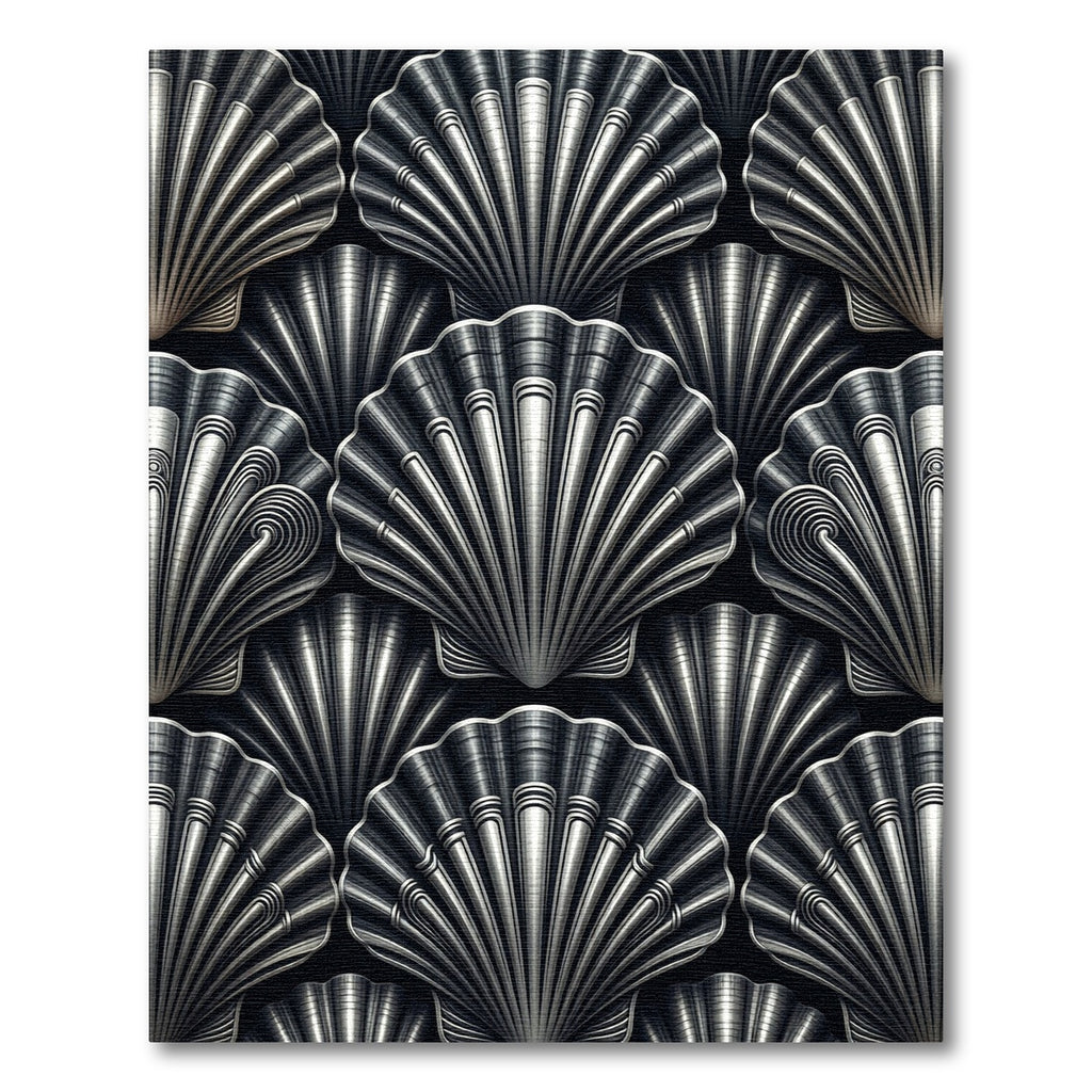 Art Deco Silver Seashell Arrangement Rug