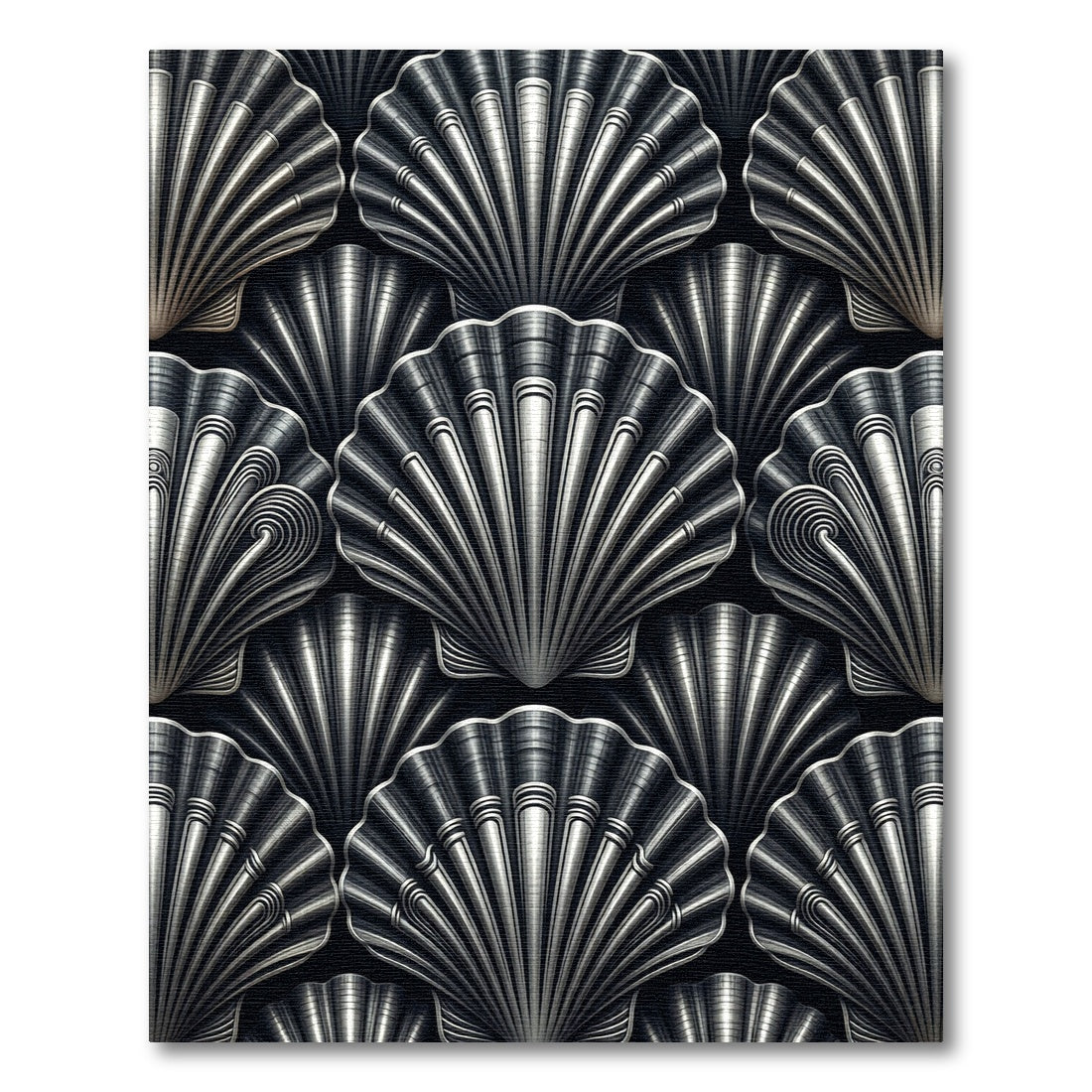 Art Deco Silver Seashell Arrangement Rug