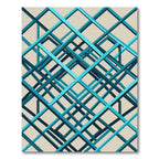 Modern Teal Blue Geometric Intersecting Grid Rug