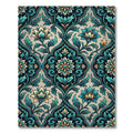 Teal and Gold Botanical Medallion Damask Rug