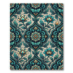 Teal and Gold Botanical Medallion Damask Rug
