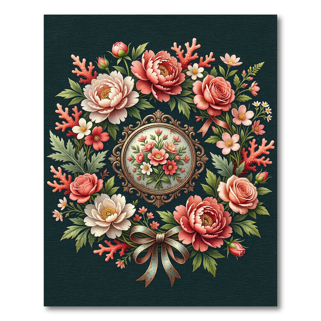 Elegant Floral Bouquet Coral Wreath Rug