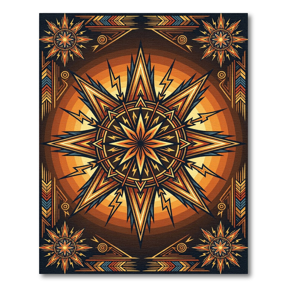 Radiant Golden Celestial Sunburst Art Rug