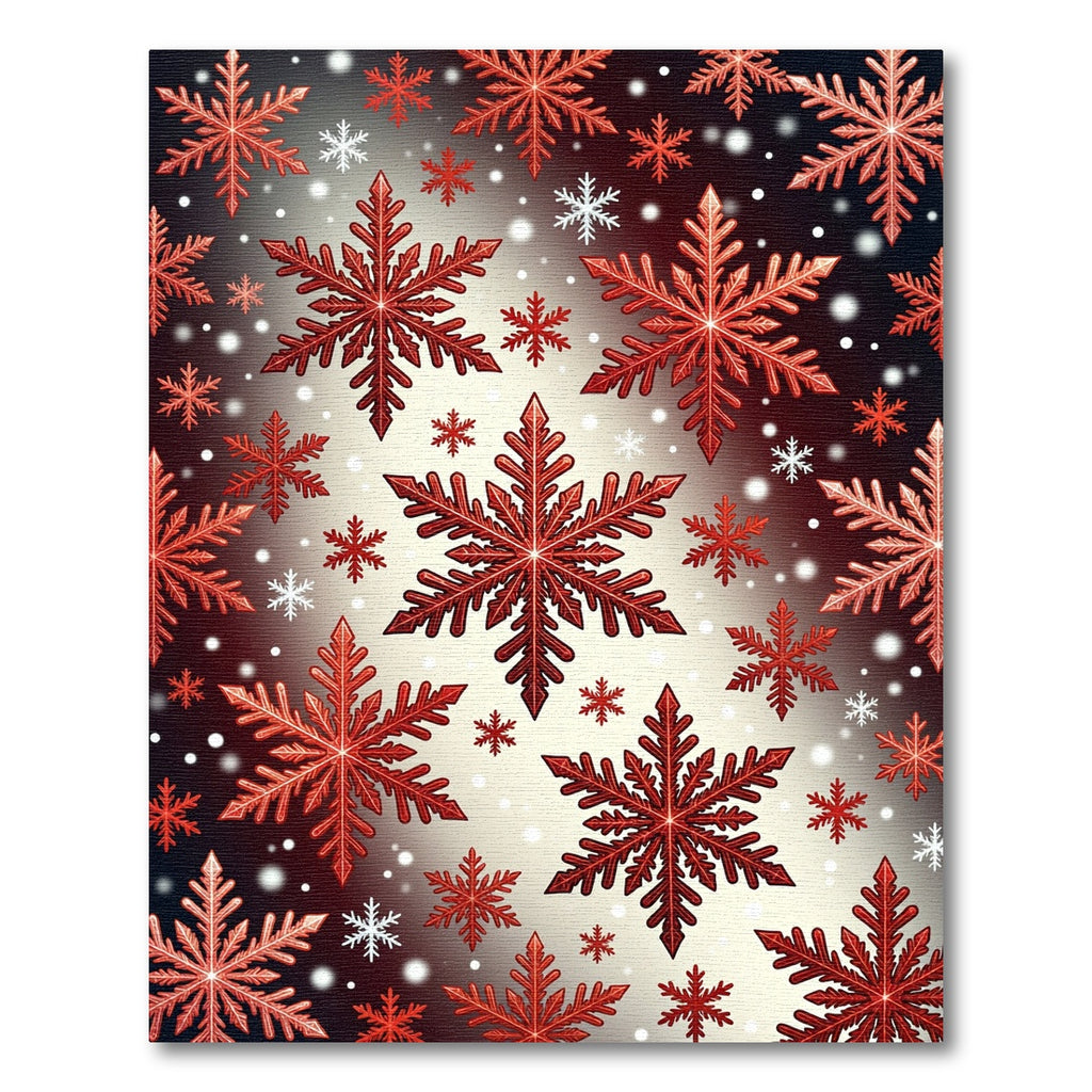 Crimson Snowflake Winter Snowfall Rug