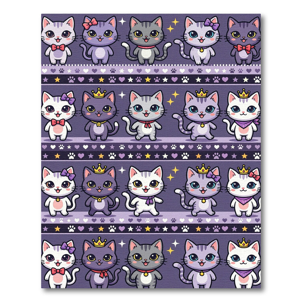 Cute Kitten Characters Purple Stripe Rug