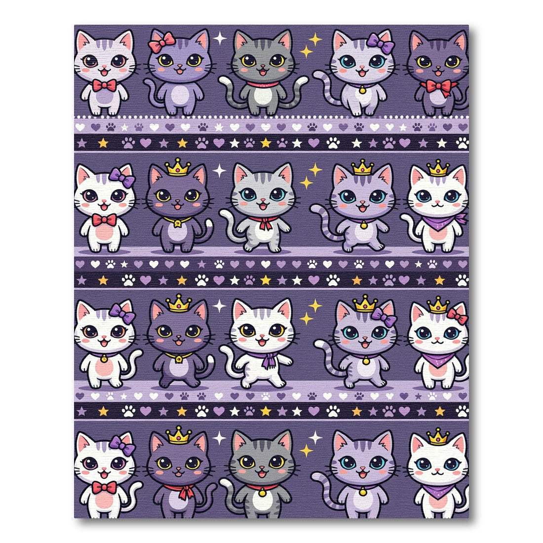 Cute Kitten Characters Purple Stripe Rug