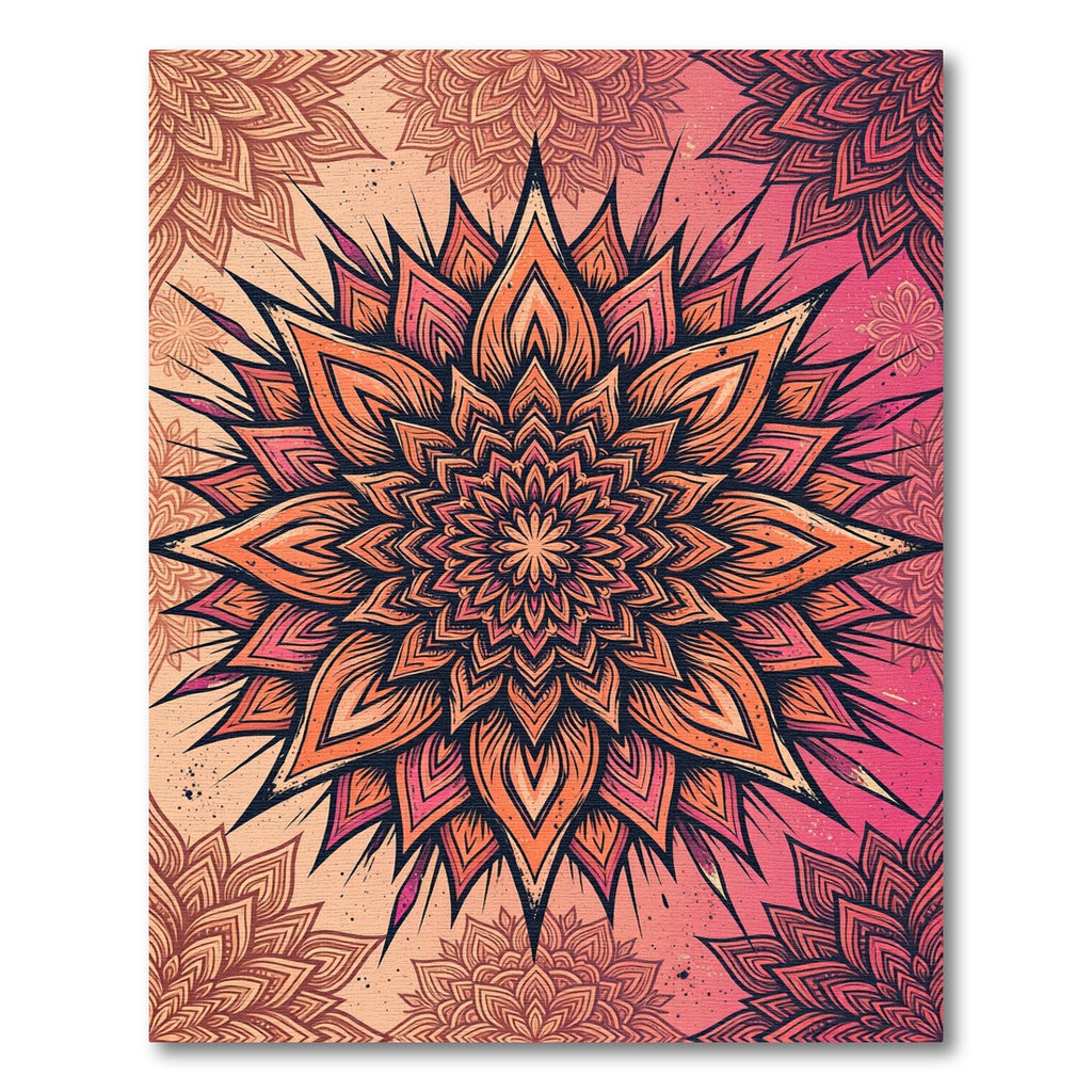 Sunset Mandala Orange Pink Floral Medallion Rug