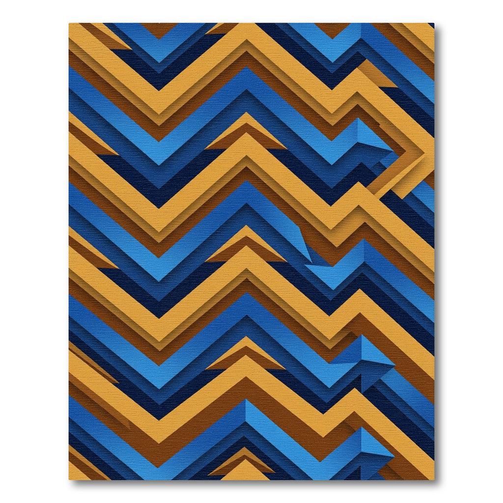 Modern Blue and Gold Chevron Zigzag Rug