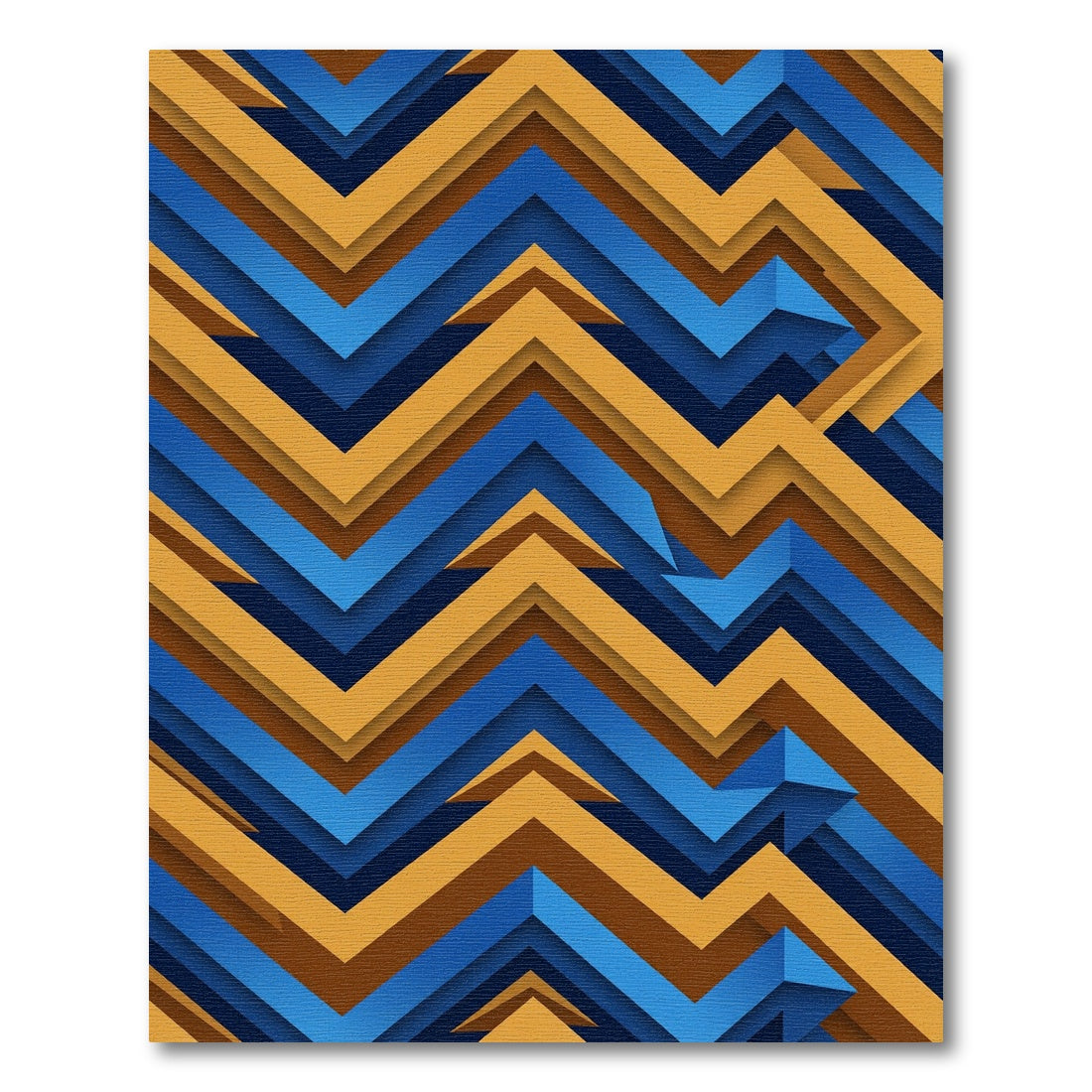Modern Blue and Gold Chevron Zigzag Rug