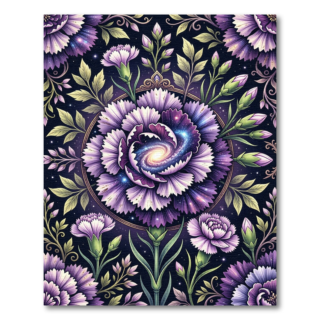 Cosmic Purple Galaxy Carnation Floral Rug