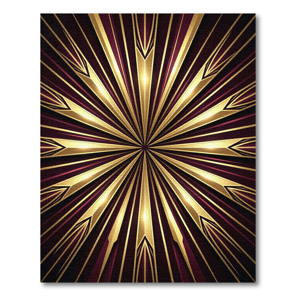 Luxurious Golden Starburst Maroon Radiance Rug
