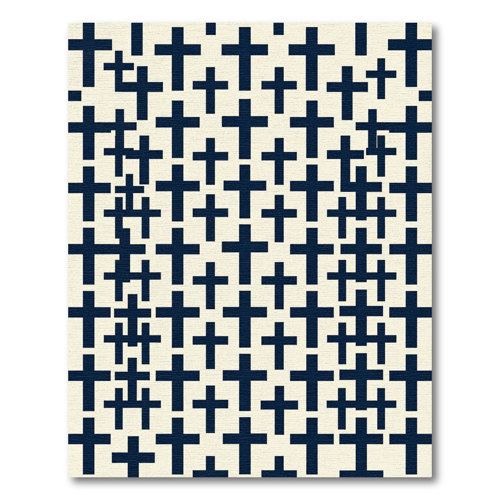 Minimalist Navy Cross Black White Grid Rug