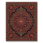 Crimson Red Golden Floral Medallion Rug