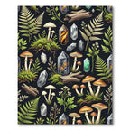 Earthy Forest Mushroom Crystal Fern Botanical Rug