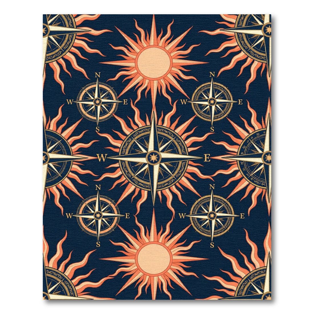Nautical Sun Compass Mariner Rug