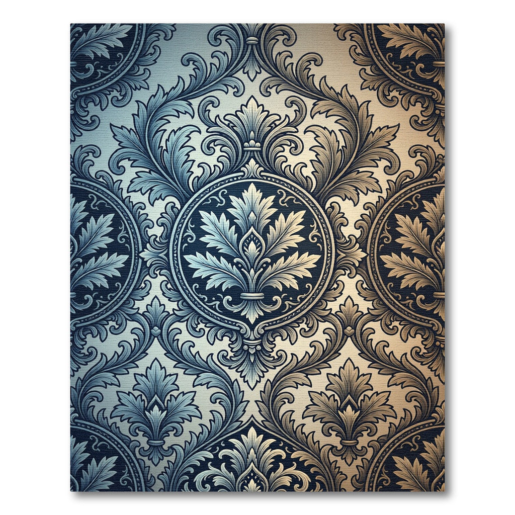 Elegant Blue and Gold Damask Medallions Rug