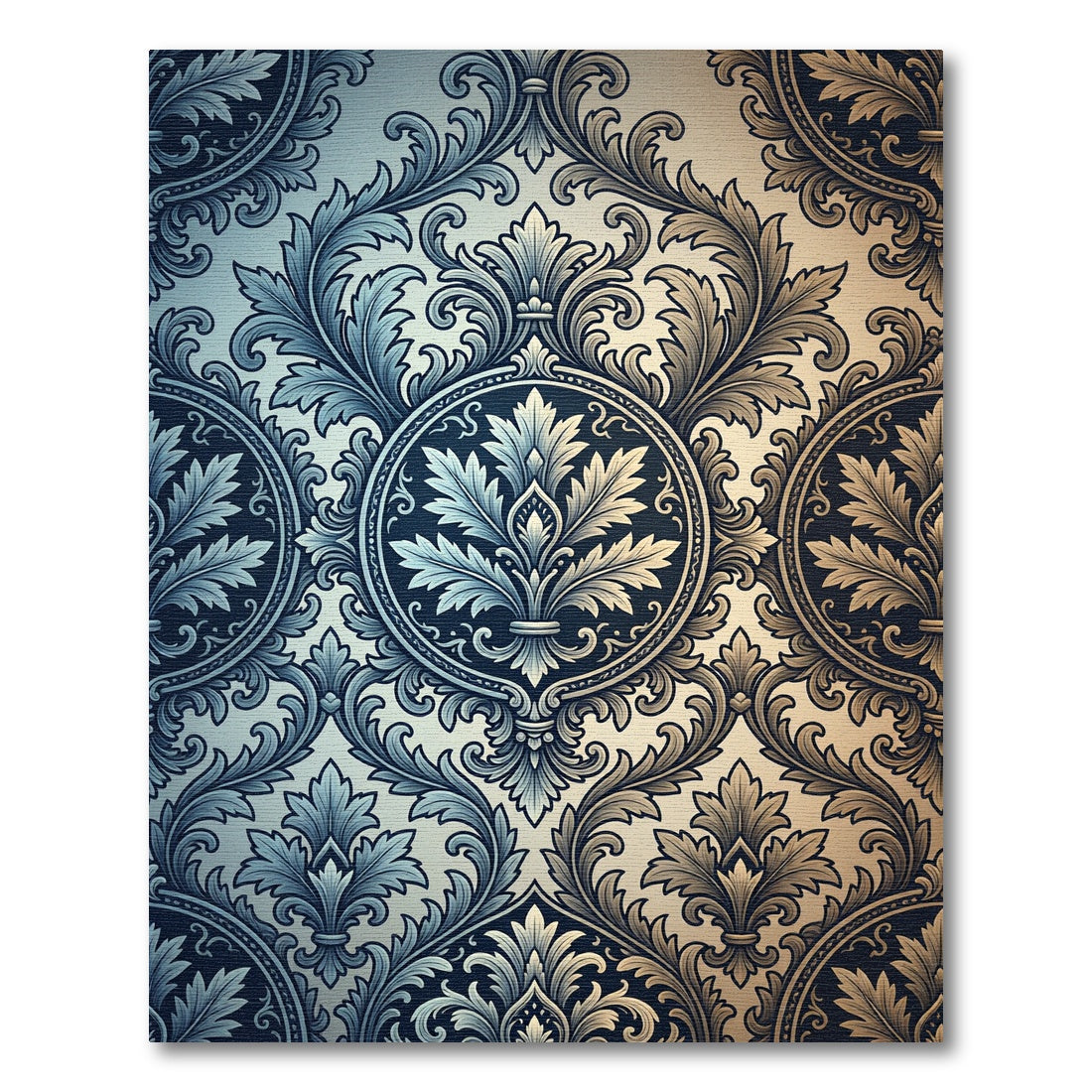 Elegant Blue and Gold Damask Medallions Rug