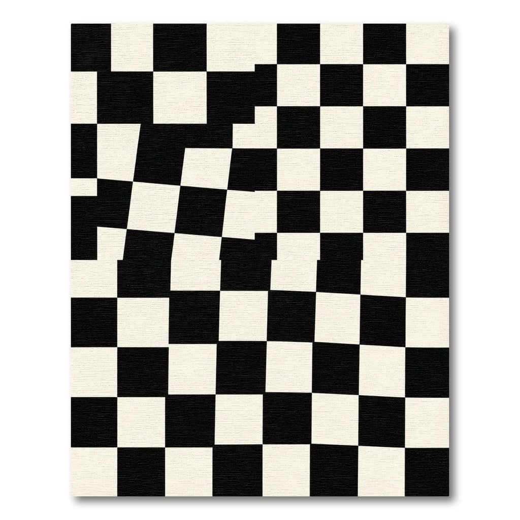 Warped Black White Checkerboard Squares Rug