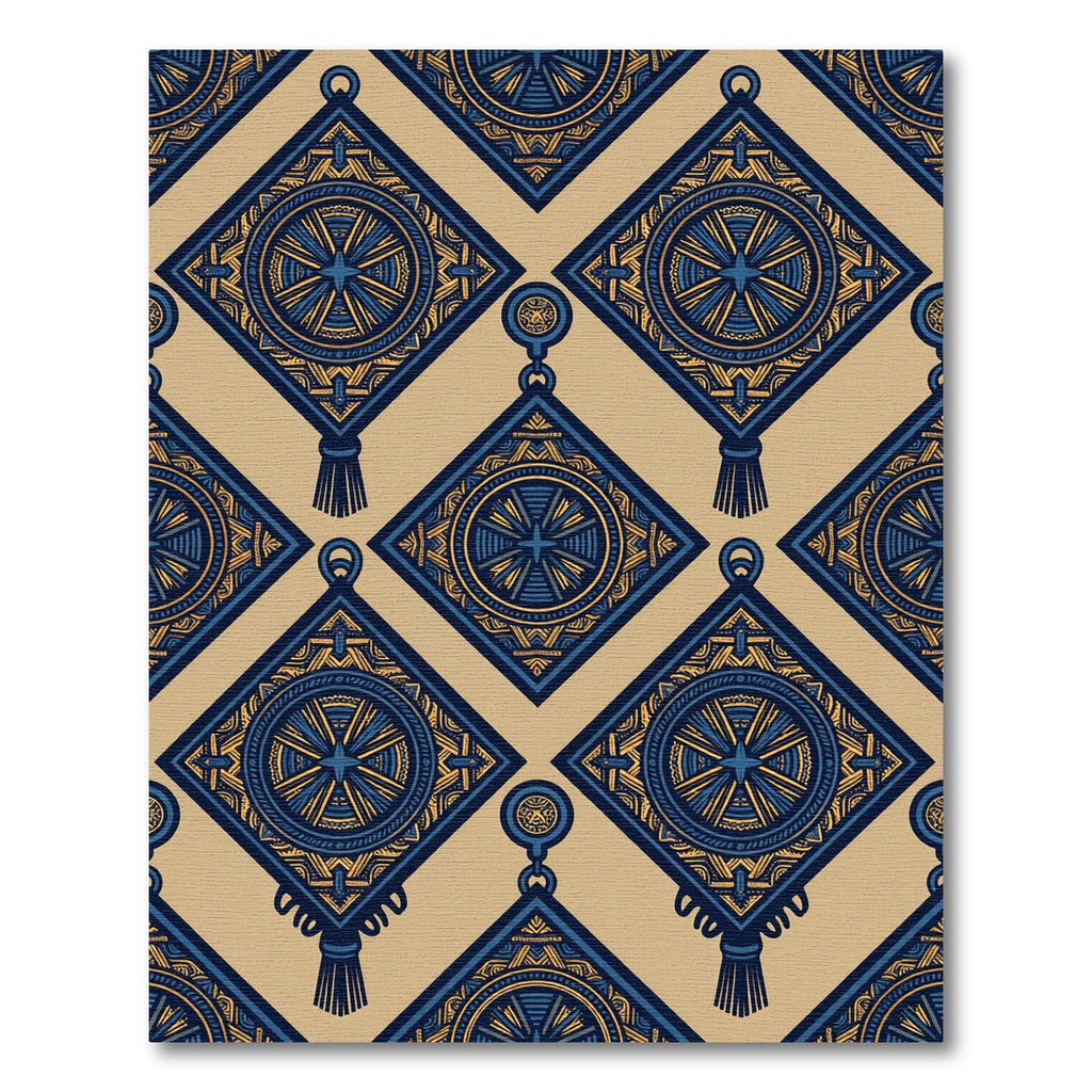 Geometric Navy and Gold Diamond Ornament Rug
