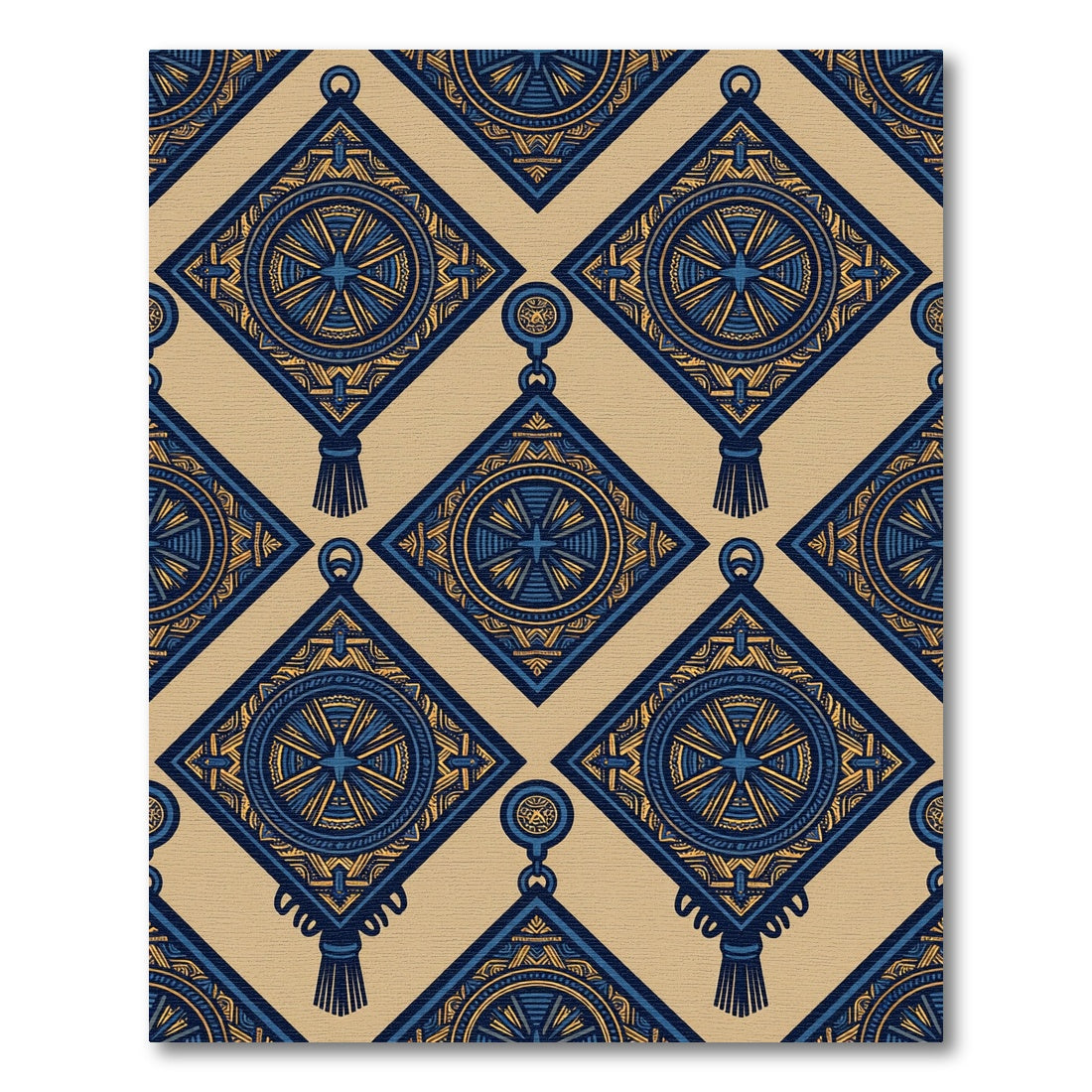 Geometric Navy and Gold Diamond Ornament Rug