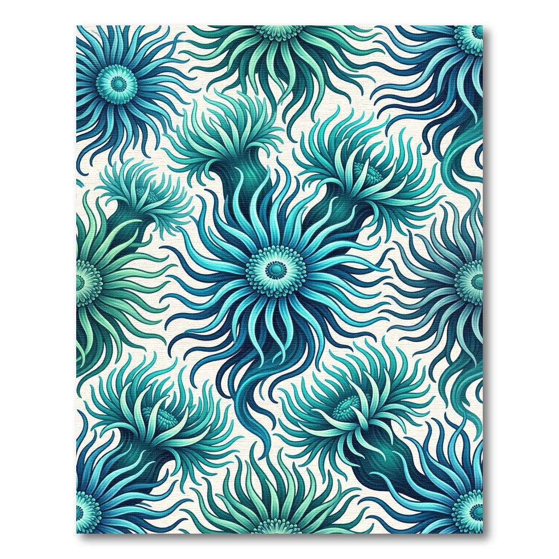 Teal Marine Anemone Radiating Floral Ocean Rug