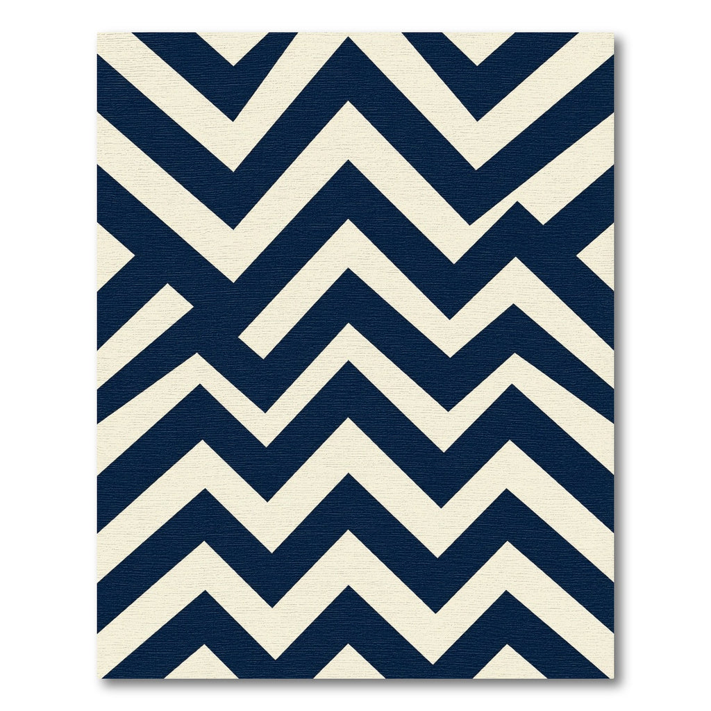 Navy And Ivory Modern Chevron Lines Rug