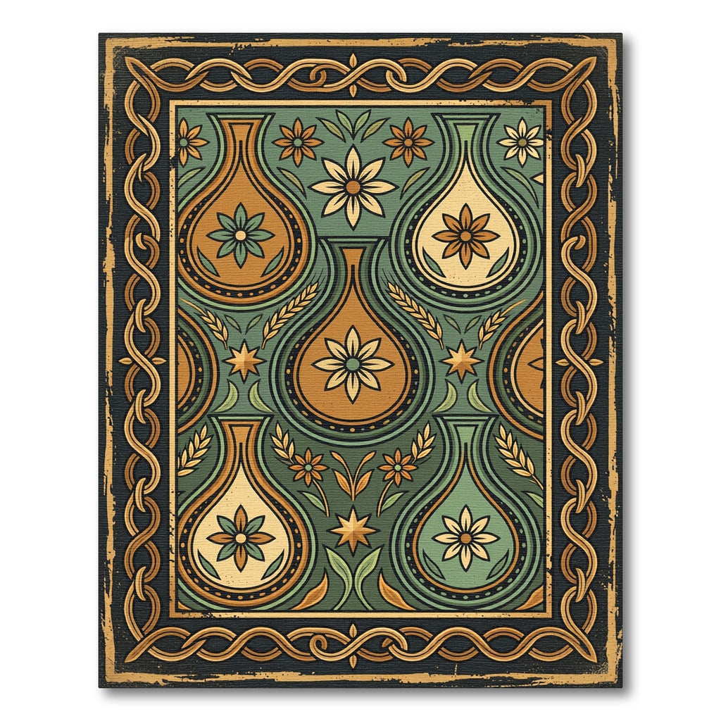 Ornate Amber Floral Vase Collection Rug