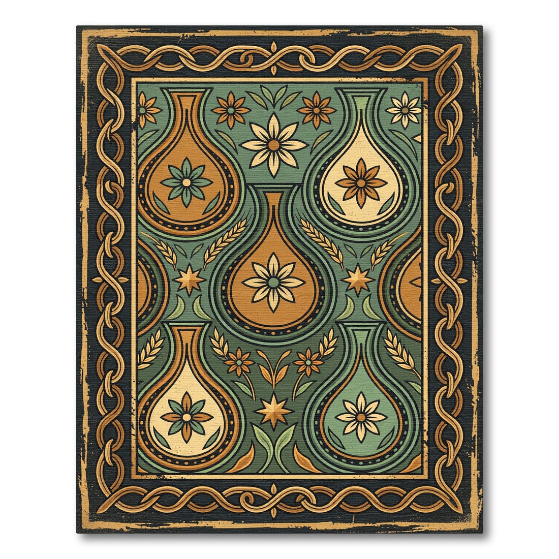 Ornate Amber Floral Vase Collection Rug