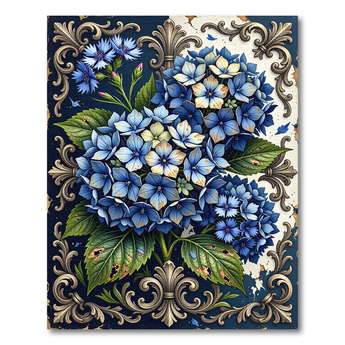 Ornate Blue Hydrangea Floral Arrangement Rug