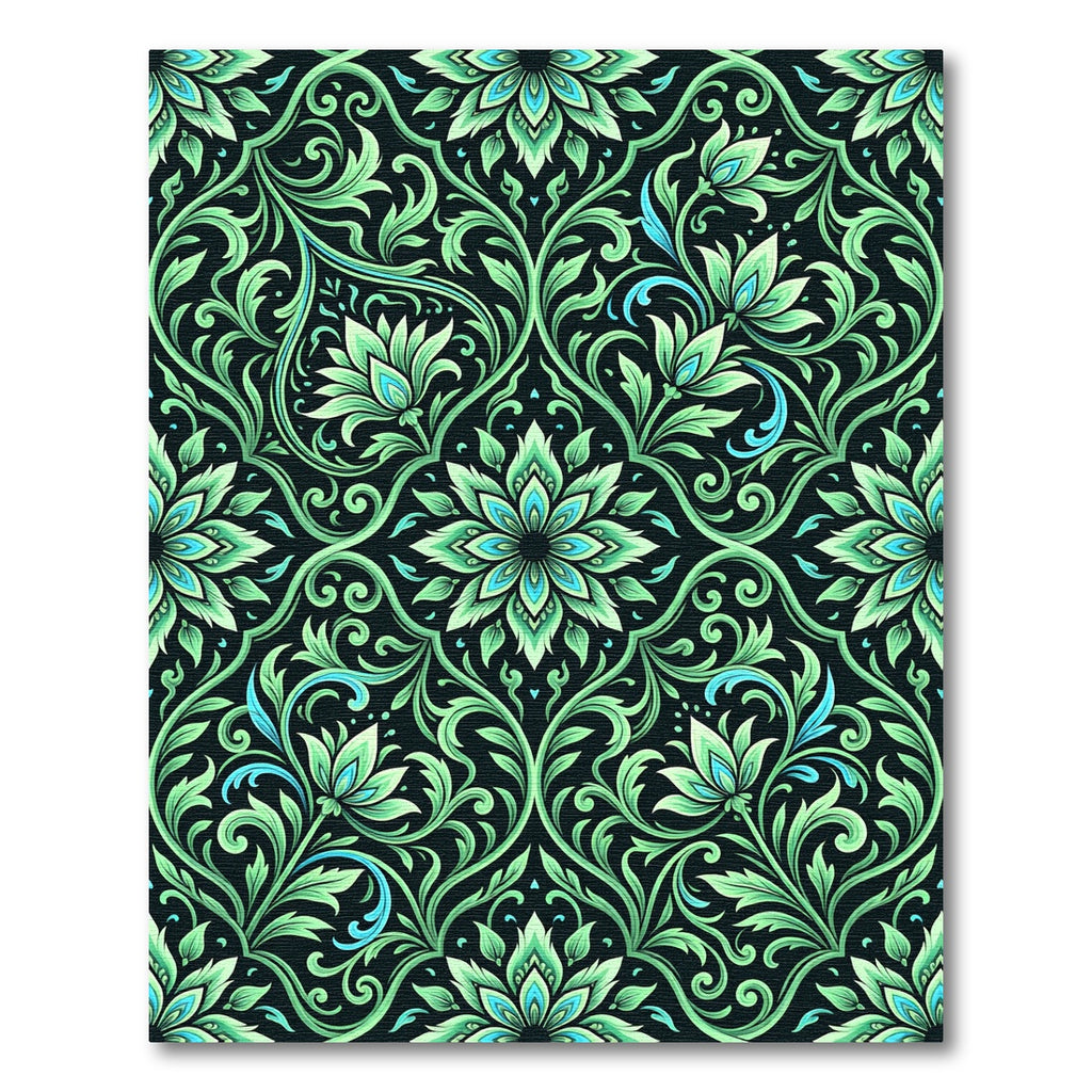 Emerald Green Floral Scrollwork Rug