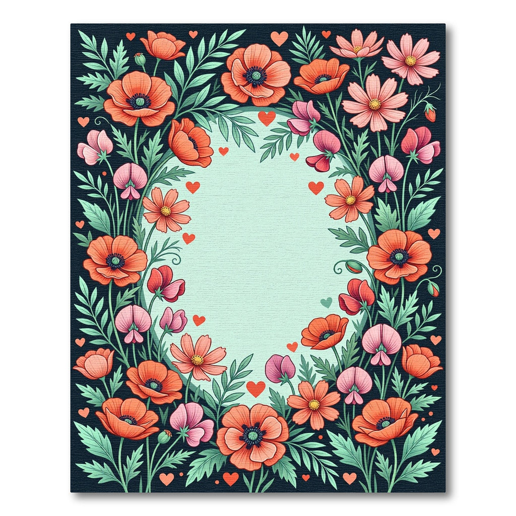 Whimsical Coral Poppy Garden Border Rug