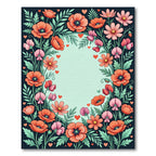 Whimsical Coral Poppy Garden Border Rug