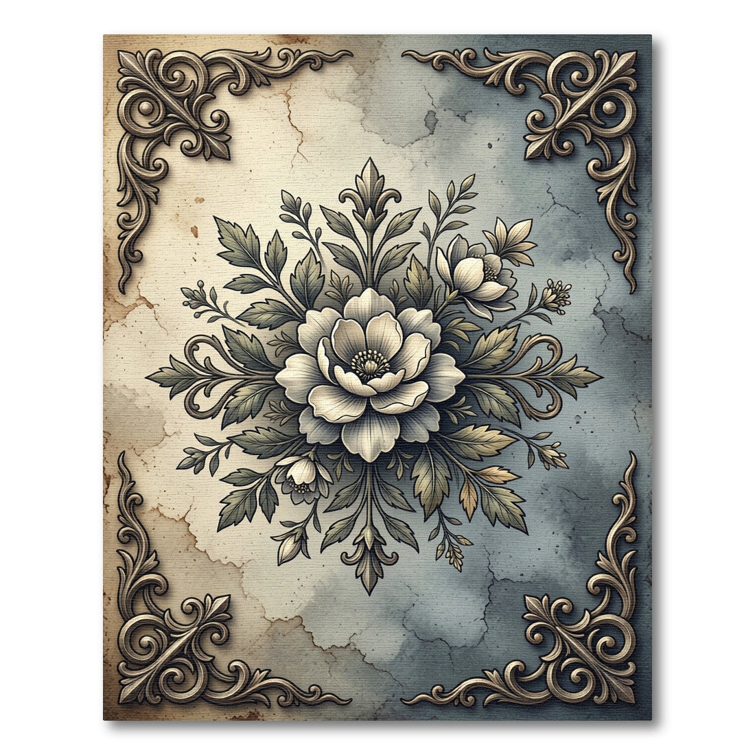 Vintage Floral Victorian Scroll Medallion Rug