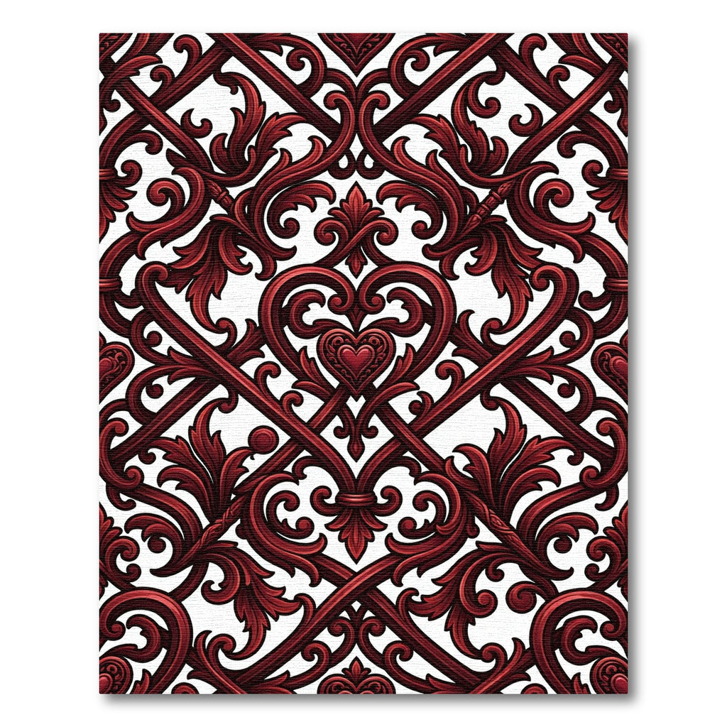 Ornate Crimson Baroque Heart Scroll Rug