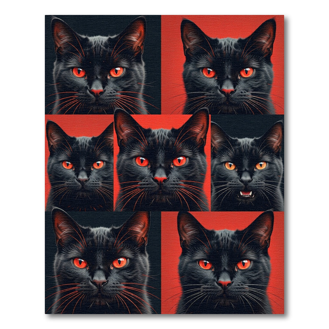 Fiery Red Eyes Black Cat Collage Rug