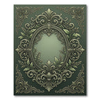Ornate Green Leaf Scroll Framing Rug