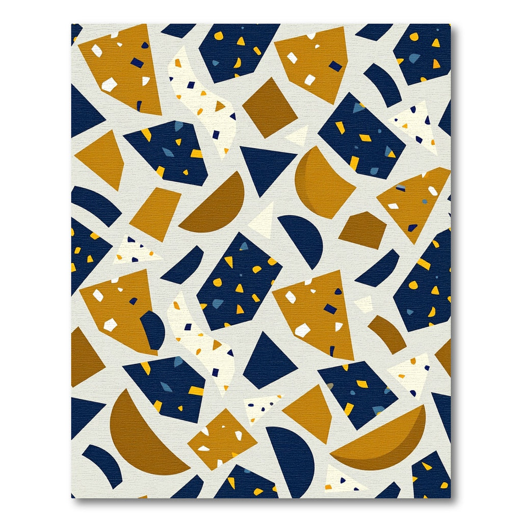 Modern Navy and Ochre Abstract Terrazzo Rug