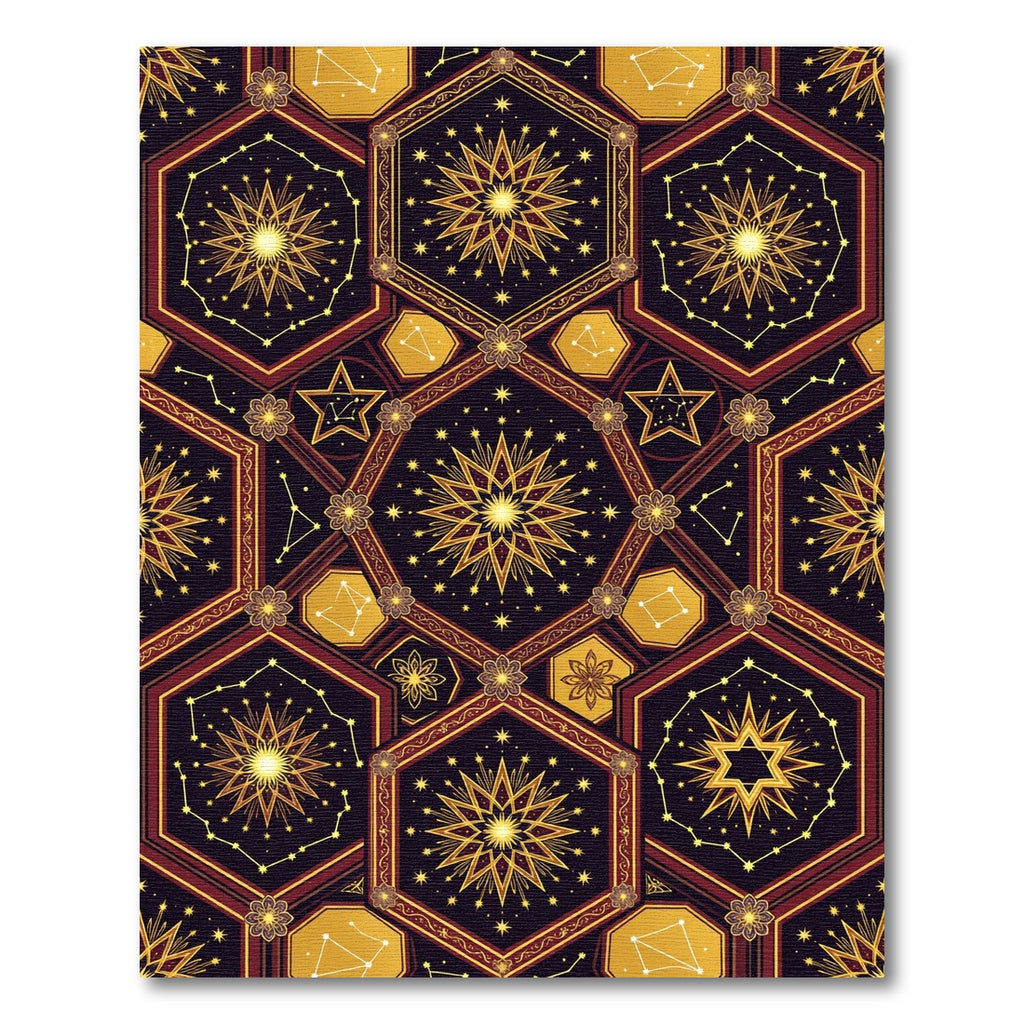 Celestial Golden Hexagon Starry Constellation Rug