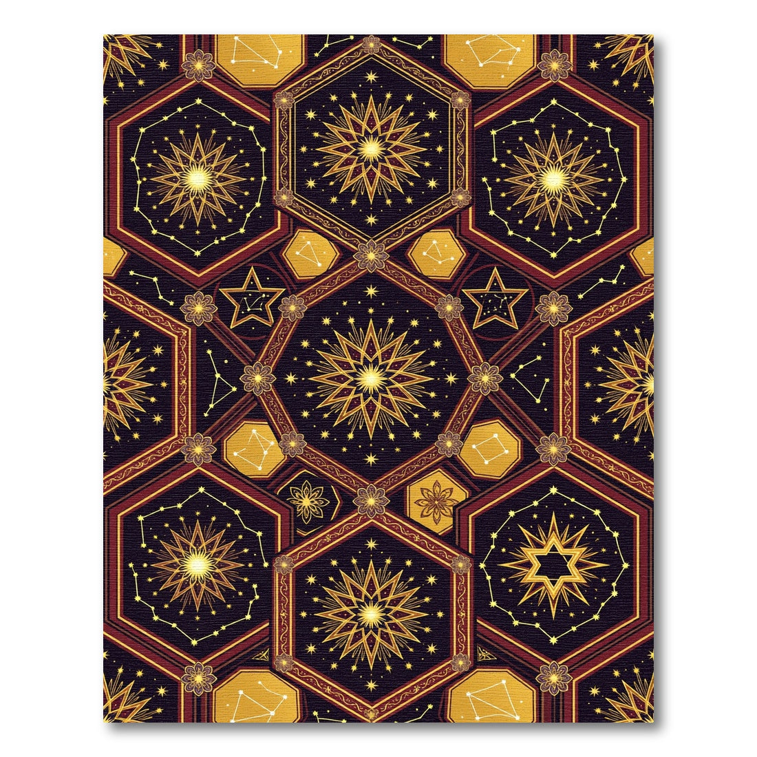Celestial Golden Hexagon Starry Constellation Rug