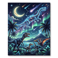 Cosmic Neon Dinosaur Northern Lights Scene Rug